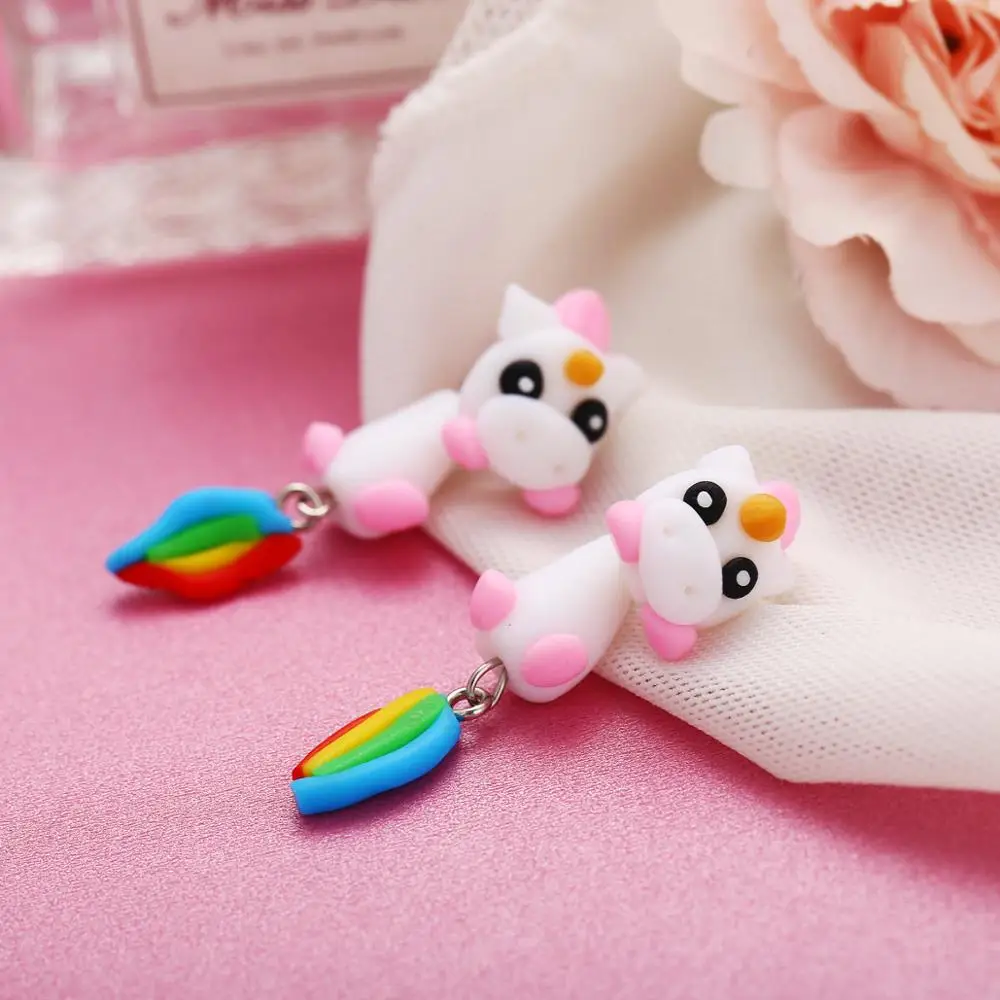 Colorful unicorn soft ceramic earrings creative cute cartoon animal earrings Fast delivery