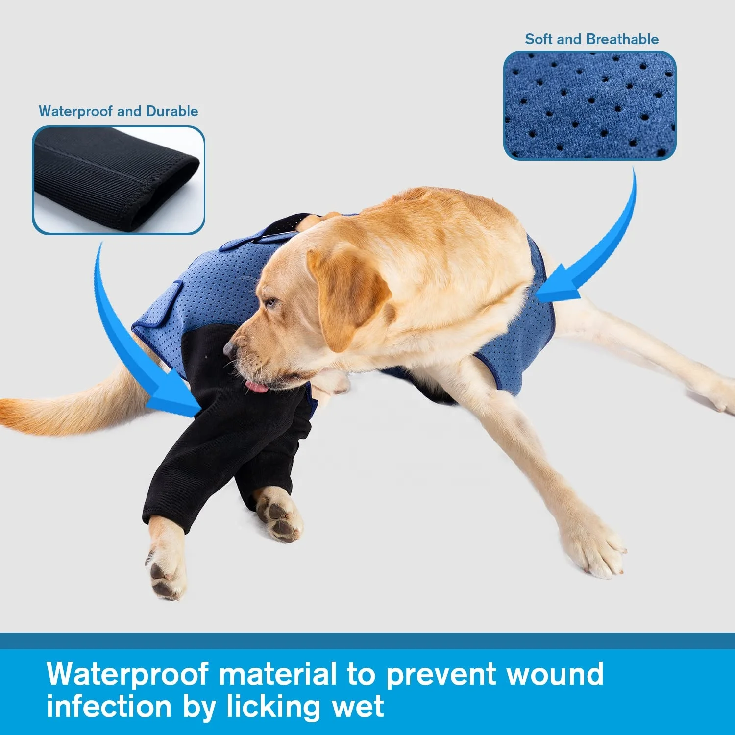 Dog Recovery Suit, Cone Collar Alternative, Abrasion Resistant Dog Recovery Rear Sleeves Washable 2.5mm Thick recovery suite