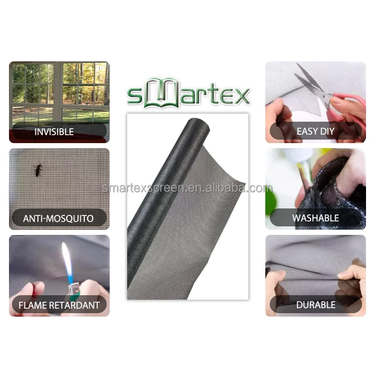 Carbon PVC-Coated Fiberglass Standard Mesh Window Mesh Fiberglass Insect Screen Mesh for Window and Door