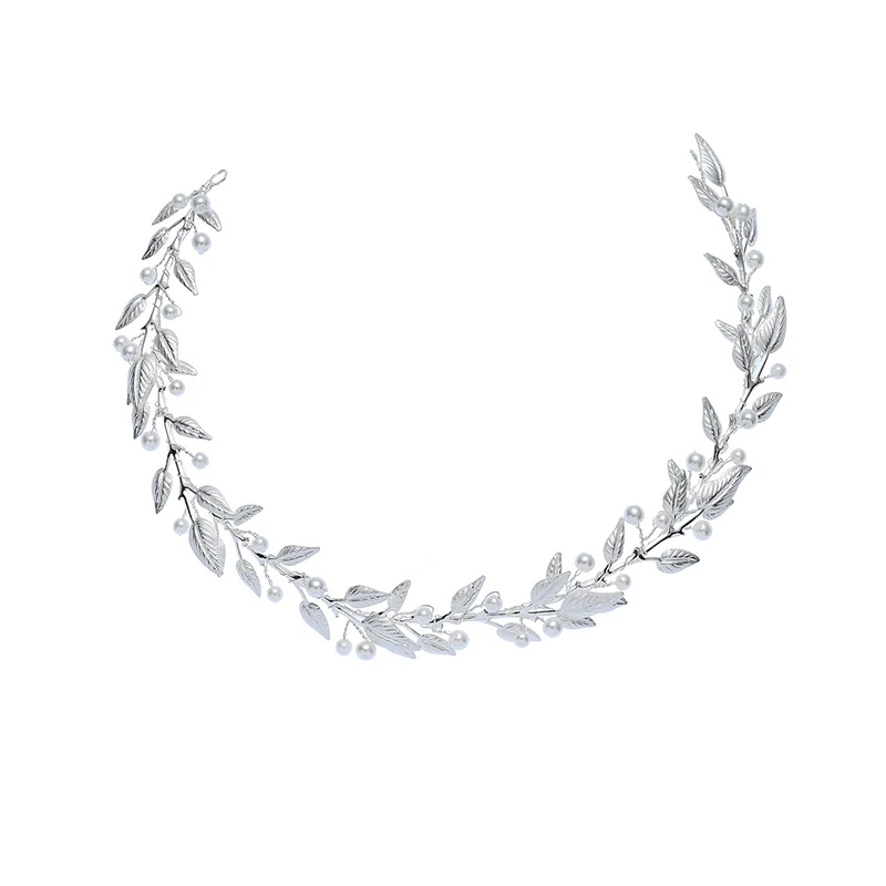 Handmade Fashion Creative Design Leaf Hair Accessories Pearl Bride Wedding Flower Headband