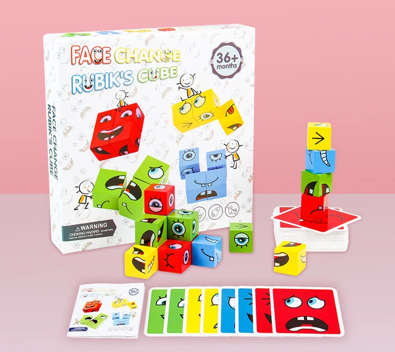 Hot sales Custom Face change  Cube block emoticon smiley face challenge children cube space thinking parent-child board