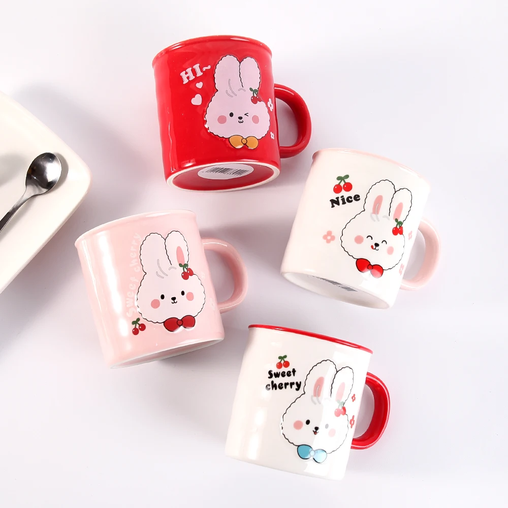 Hot Sale 410 ml Creative Cute  Water Milk Mug Coffee White Animal Print Ceramic Mugs for Kids