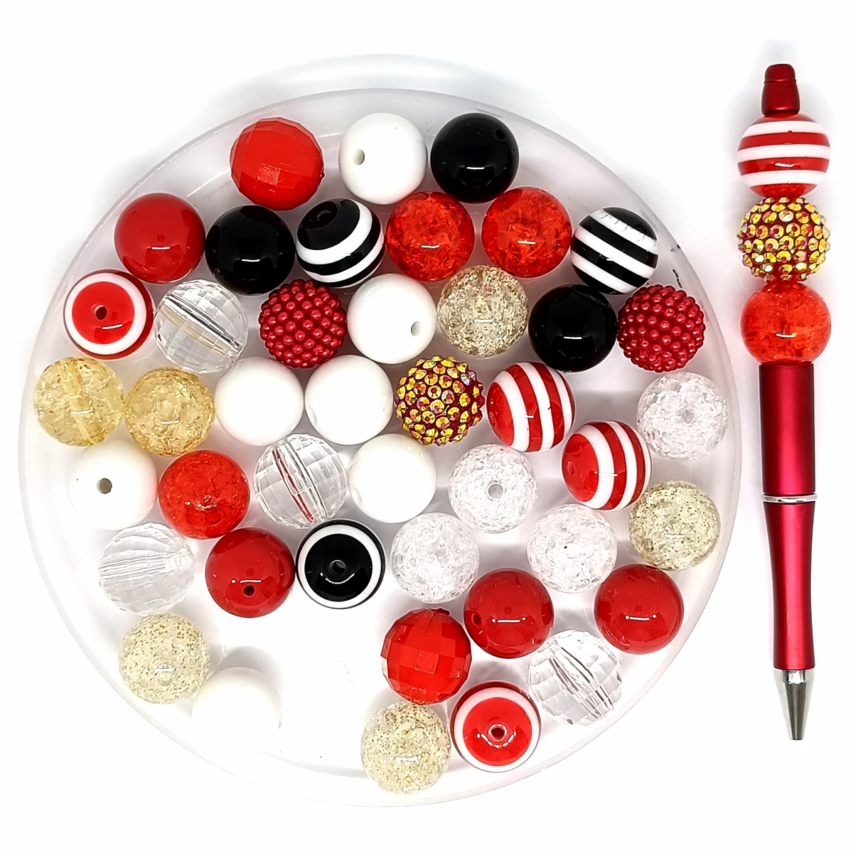 50pcs/Bag Acrylic Bubblegum 20mm Round colour Beads Pen Set DIY keychain phone chain jewelry making Accessories