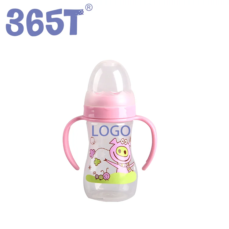 365T OEM ODM Pink Girl 240ml 8oz PP Cute Shaped Baby Feeding Bottle with Handle