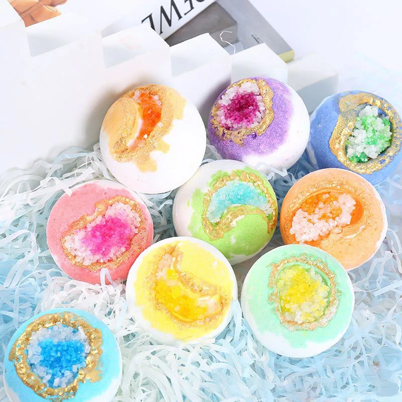 Customized  Mini Salts Organic Bathbomb Crystal 20g 60g 100g Mini Cupcake Colored Rainbow Bathbomb Press Small Sets With Salt