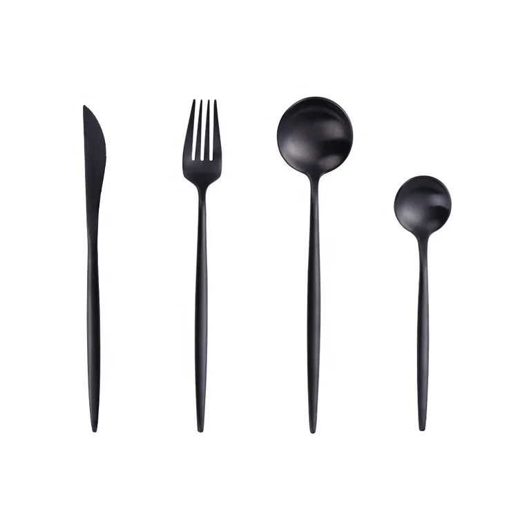 wholesale 304 stainless steel flatware sets juego de cubiertos travel  reusable restaurant black cutlery