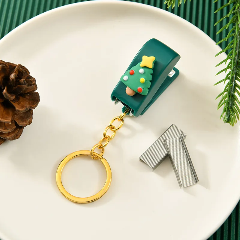 High Quality Christmas Cute cartoon mini Stapler Student Small Stapler With Key Chain Christmas Gift Binding Machine Wholesale