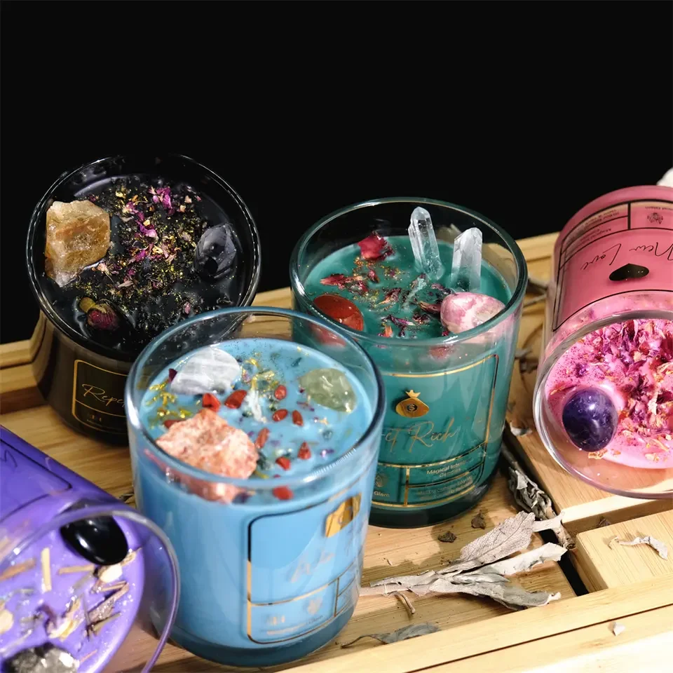 C&H luxury  crystal beautiful scented candle with crystal healing crystals magic spiritual candles