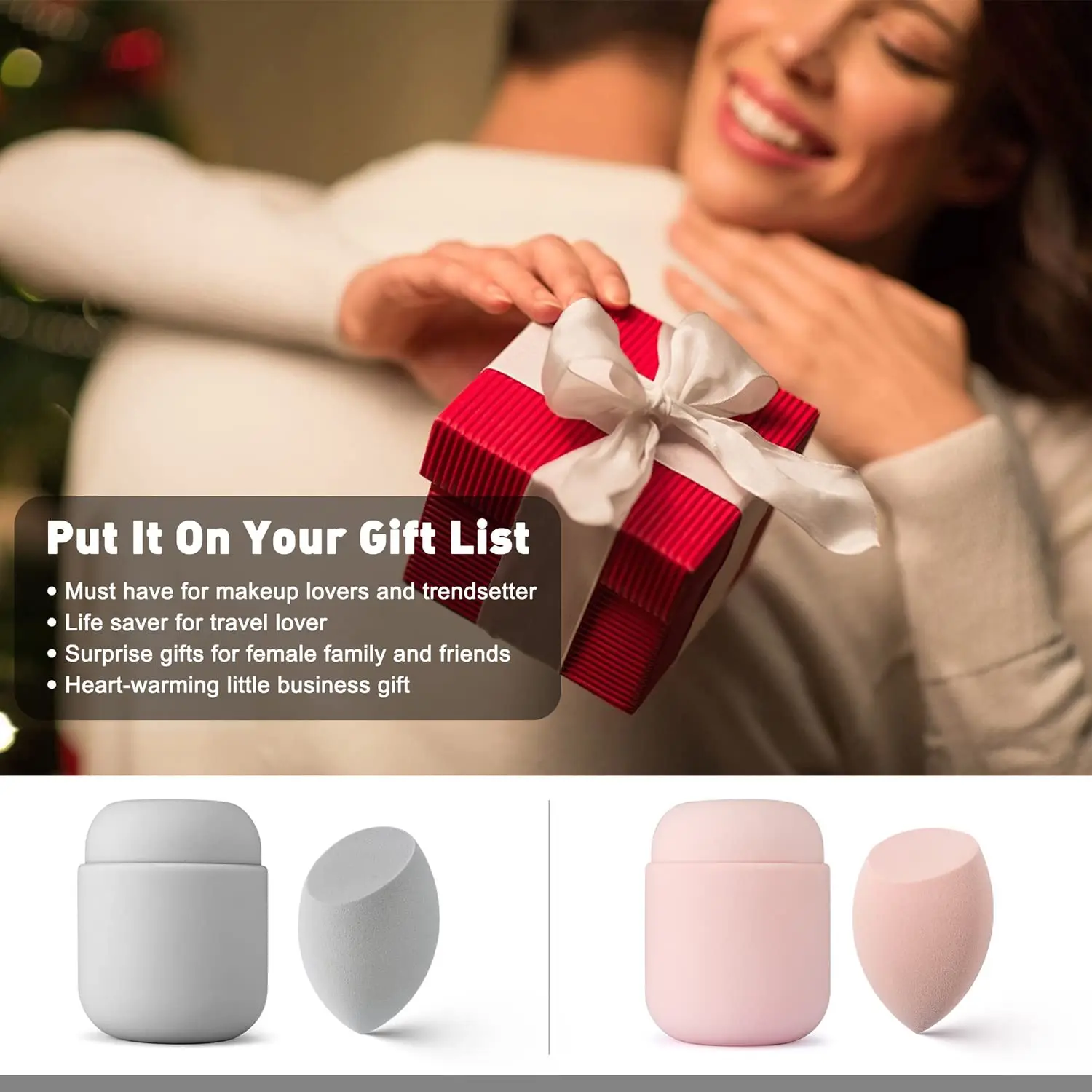 Grey Makeup Sponge Non Latex Beauty Sponge Dual Use Makeup Blender with Breathable Sponge Holder