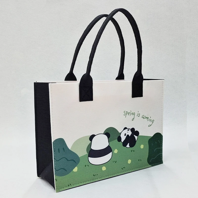 Wholesale Panda style Custom printed logo women tote bag wool felt ladies shopping shoulder bag handbag
