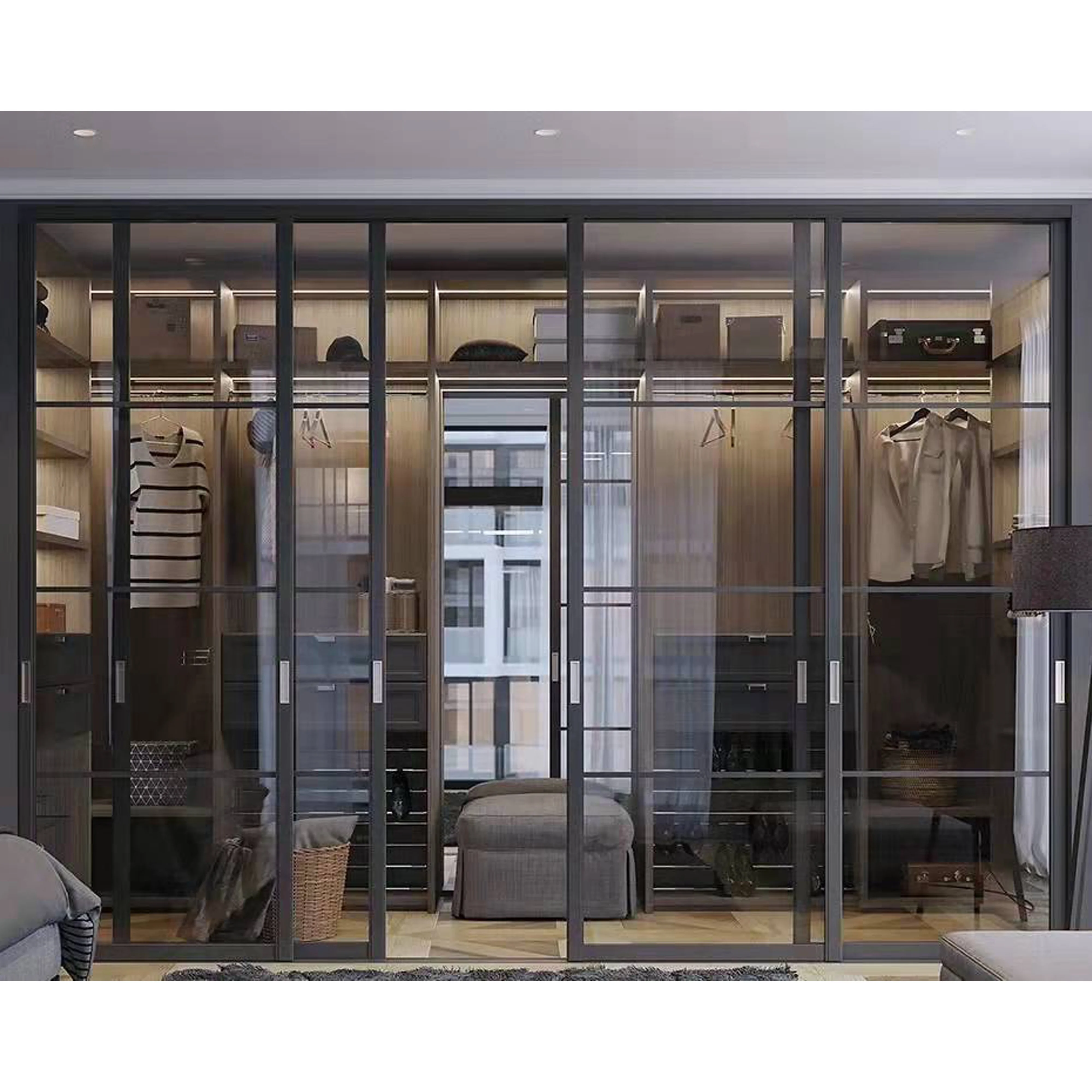 Custom modern bedroom solid wood wardrobe walk-in closet 3D whole house design