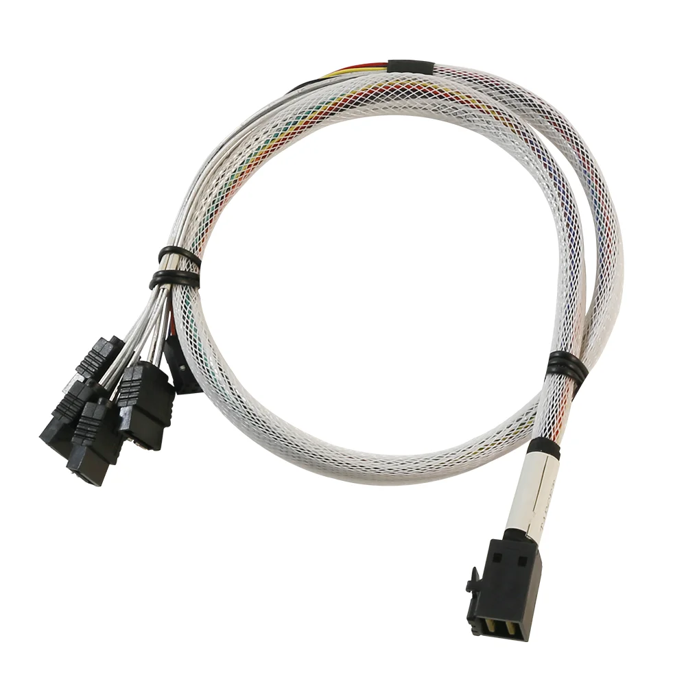 High Speed White Server HD Mini SAS Cable Motherboard Connection Cable SFF8643  to 4 SATA 7pin + Power PC Hard Disk Drive Cable