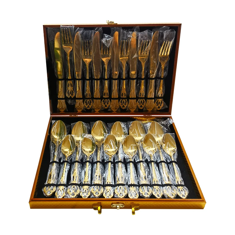 Wholesale premium Matt Finished Gold Plated Stainless Steel Cutlery Flatware Set from china factory