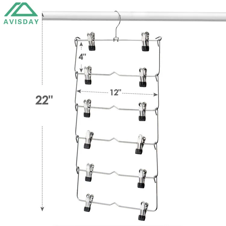 Avisday 6 layers Metal Pant Hanger With Clips Foldable Reinforced Hook Storage Rack