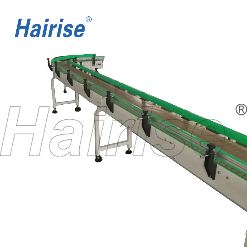 Good Quality For conveying boxes assembly line /bottle water processing Hairise 882TAB series curve slat top chain conveyor