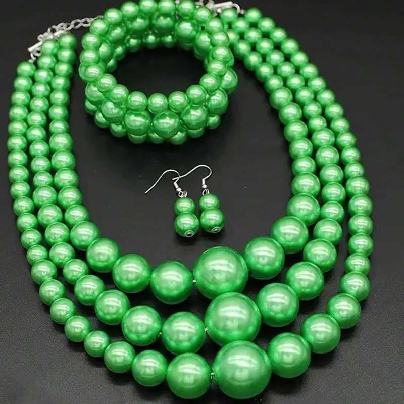 2024  New Retro Simple Pearl Jewelry Sets with Personalized Fashion Design Necklace Bracelet Earring Jewelry Set