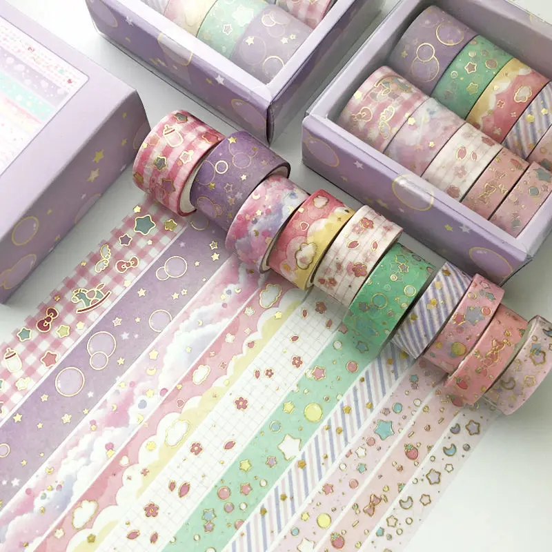 10Rolls Cute Masking Adhesive Tapes Sticker Decorative DIY Scrapbooking Stationery Label Planner Diary Pink Gold Washi Tape