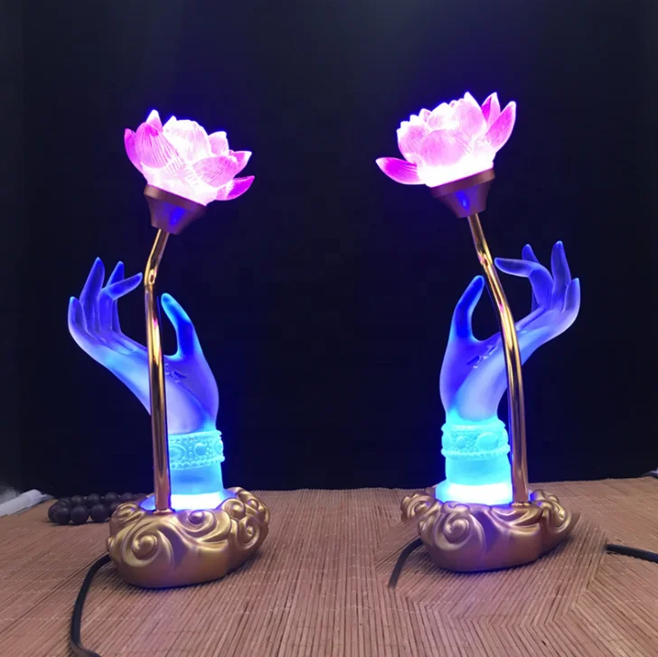 
Liuli Buddhism White Hand 7Colour LED Lotus 