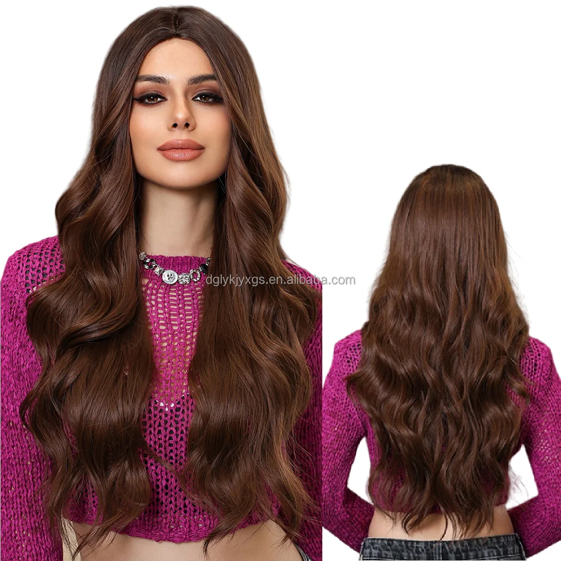 Wholesale new style Synthetic Hair Wig 26-Inches long curly Wigs Black Pink Flaxen water wave wig for women hair