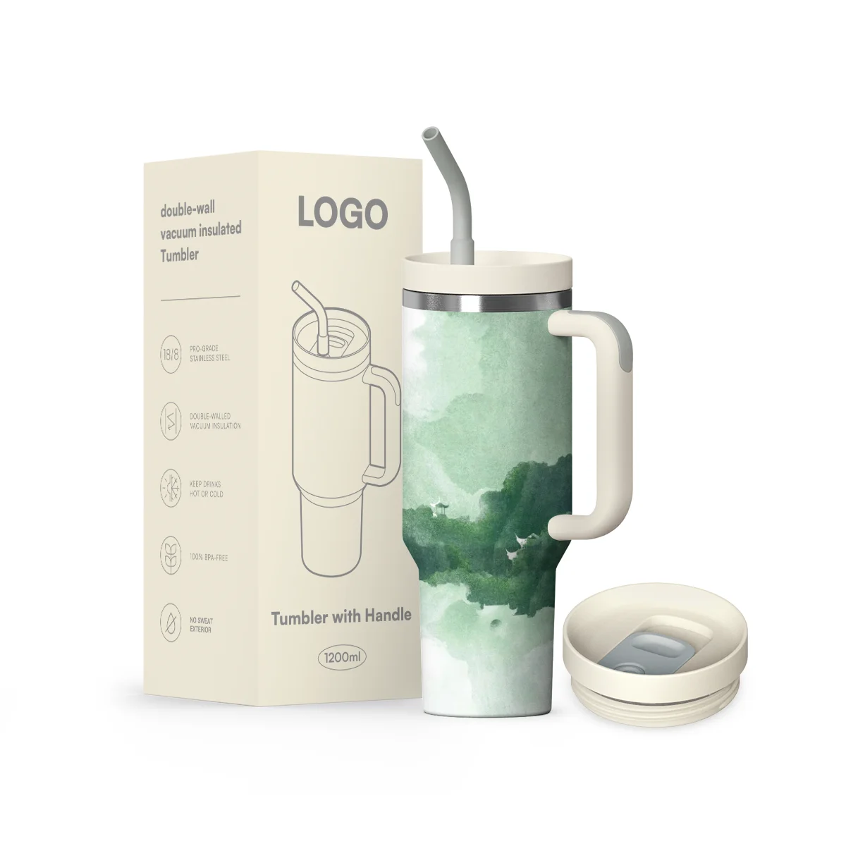 Custom Insulated 40oz Stainless Steel Mug Vacuum Adventure Travel Tumblers with Handle and Straw