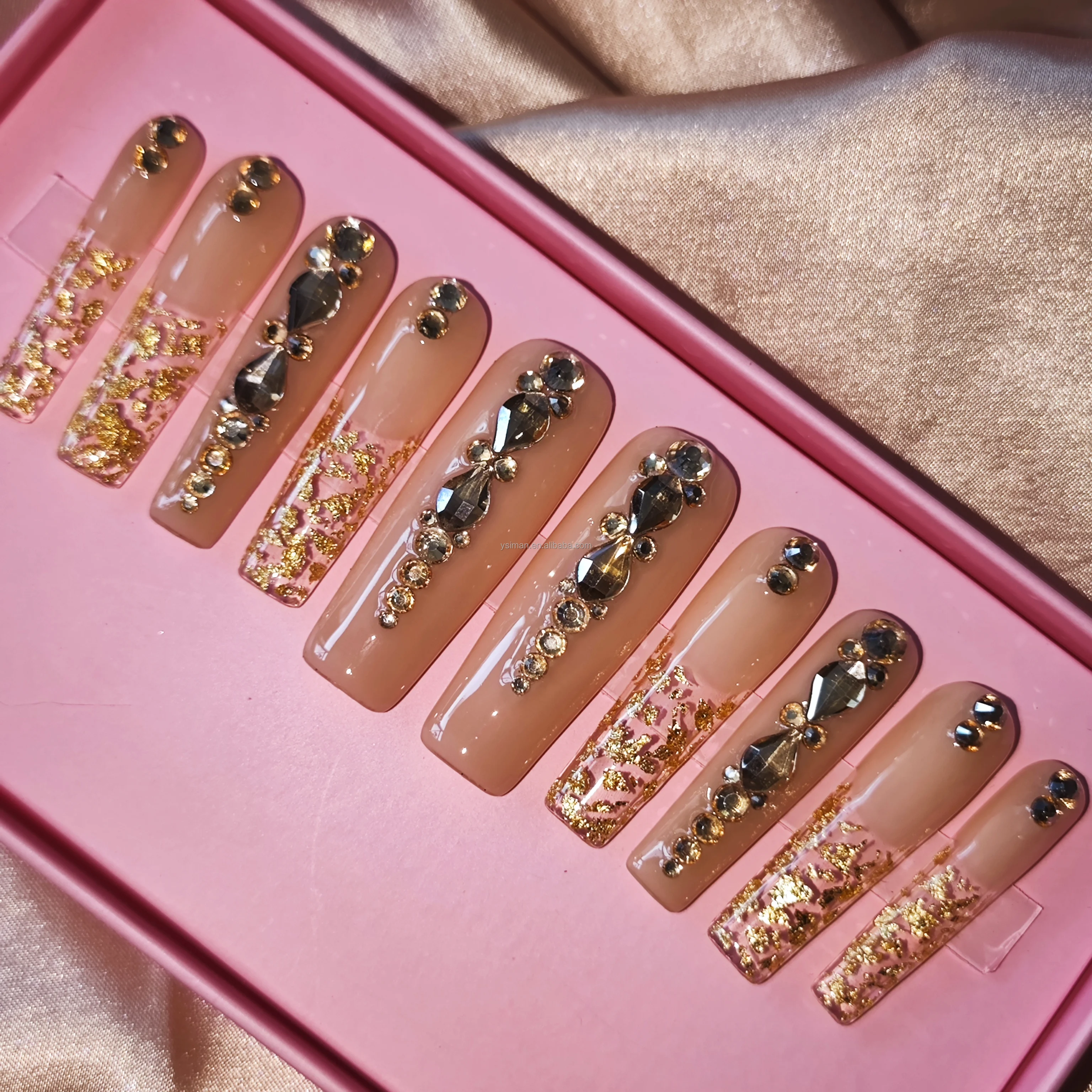 Accept Custom Acrylic Long Or Short  Press On Nails Artificial Fingernails With Jelly Glue For Woman