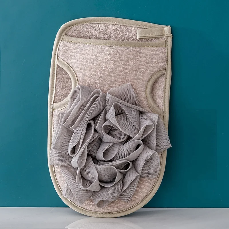 Wholesale Private Label Soft Flower Viscose Brush Body Scrubber Body Wash Bath Shower Mitts With thumb holes & PE Bath Ball