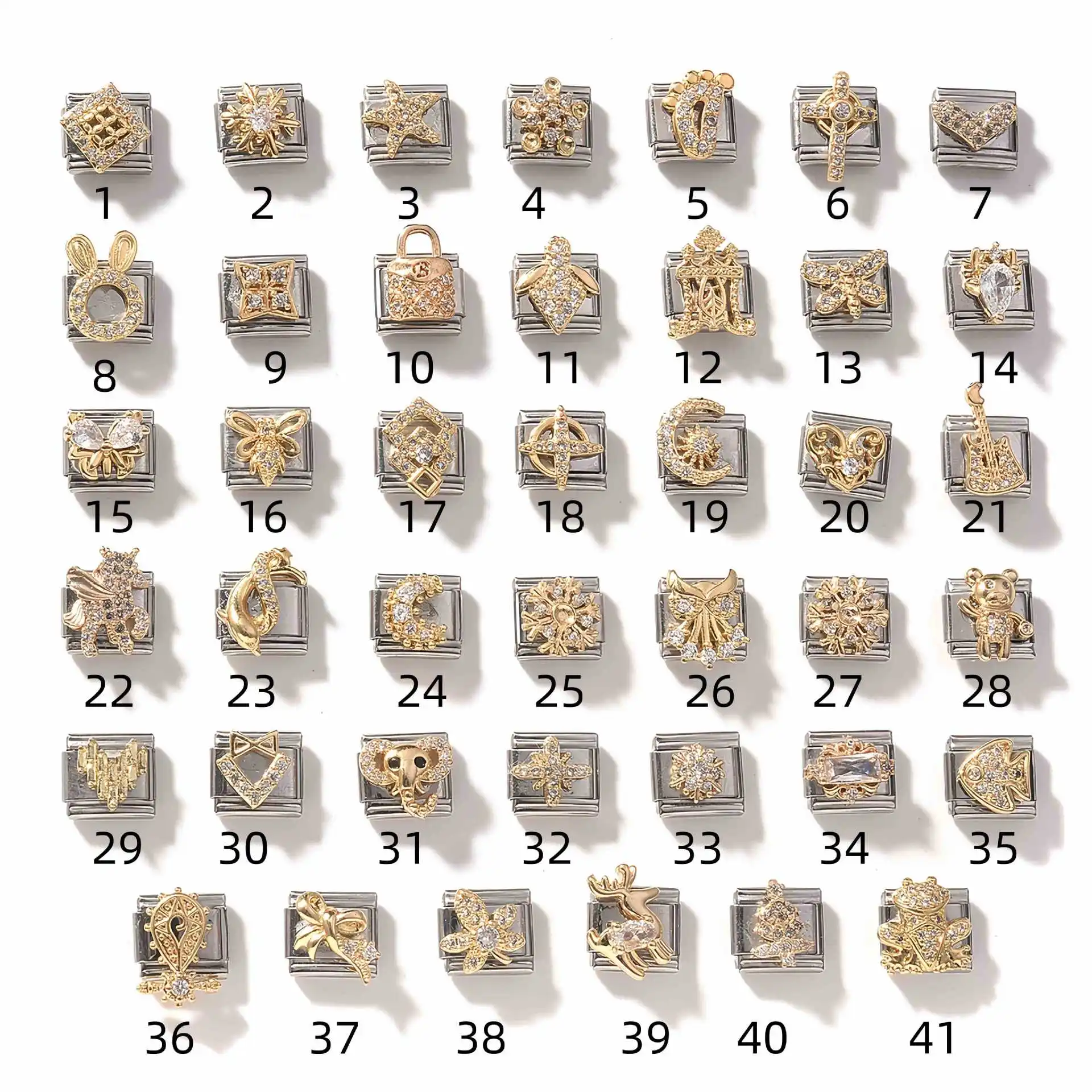 2 Tone Plating Mixed Styles Fashion Wholesale Stainless Steel Italy charm bracelet diy charms