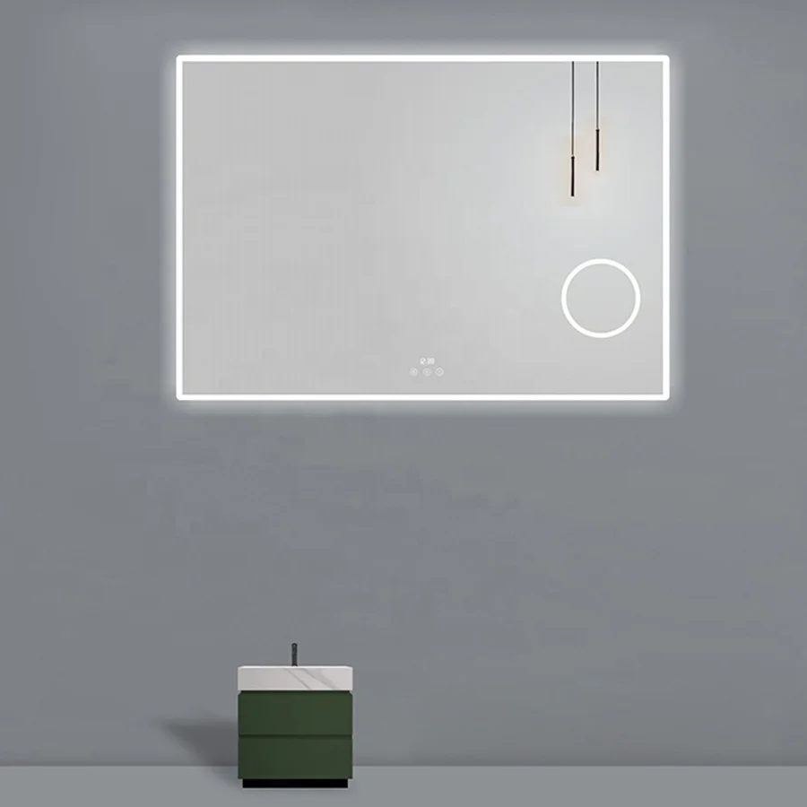 Custom Made Acrylic Frame Clock Anti-Fog Smart Touch Screen Bathroom Mirror