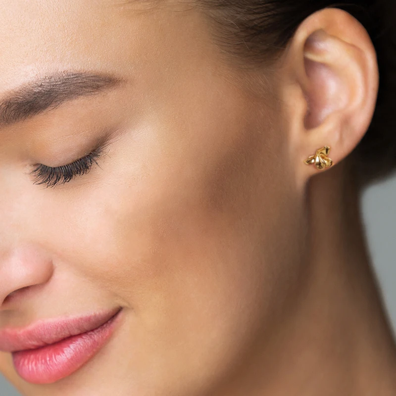Fashion Minimalist Jewellery 925 Silver Jewelry Flower Petals Gold Plated Plain Stud Earrings Earring