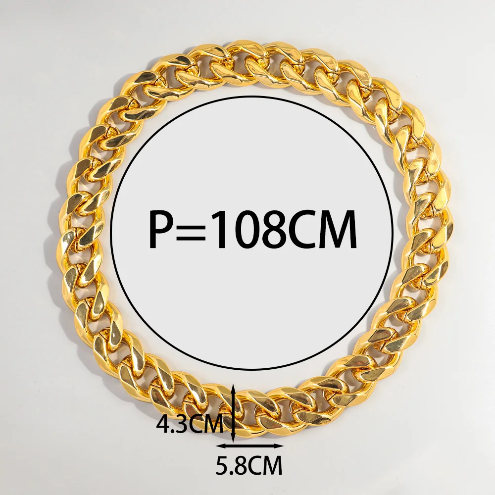 Punk Metal Style Chunky Miami Cuban Chain 42 Inches Adjustable Link Acrylic Necklace Choker Gold Plated Hip Hop Men Necklace