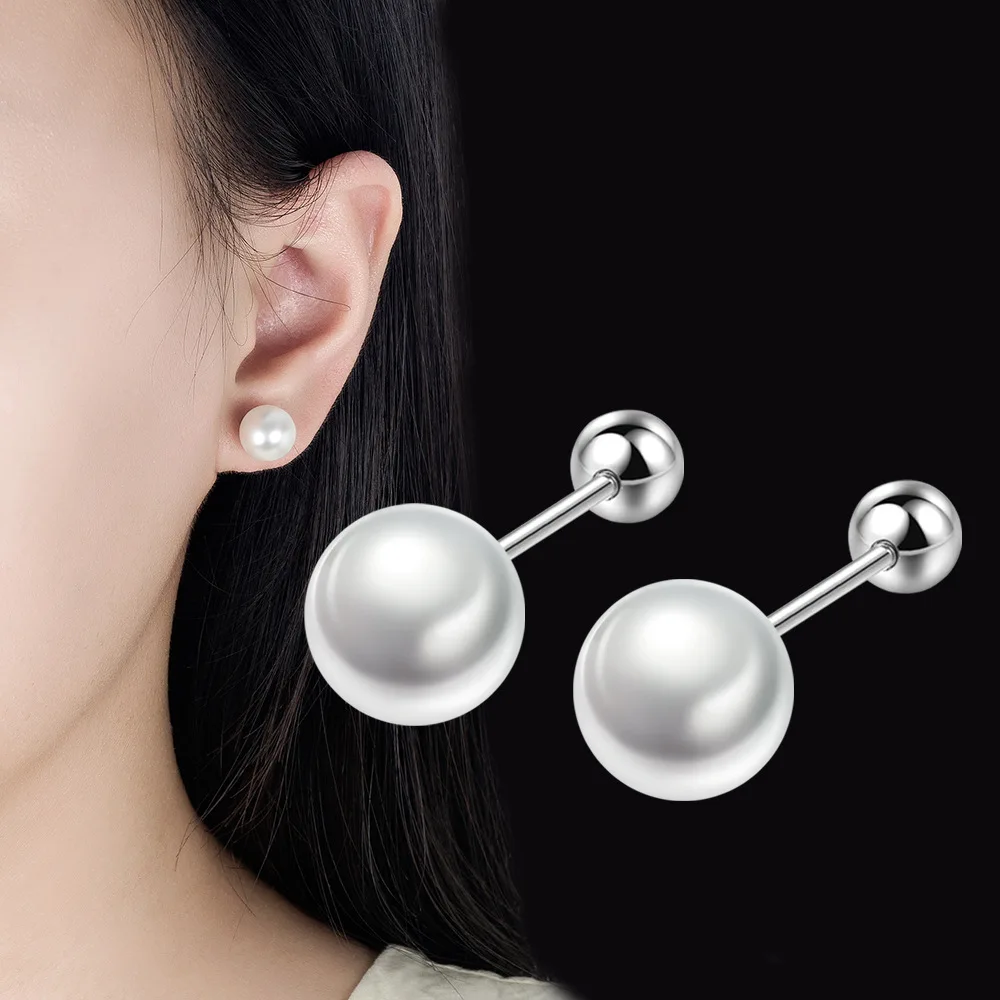 silber ball edelstahl ohrringe round unique pearl stud earrings for women Perlen ohrringe margarite pearl earrings stud earrings