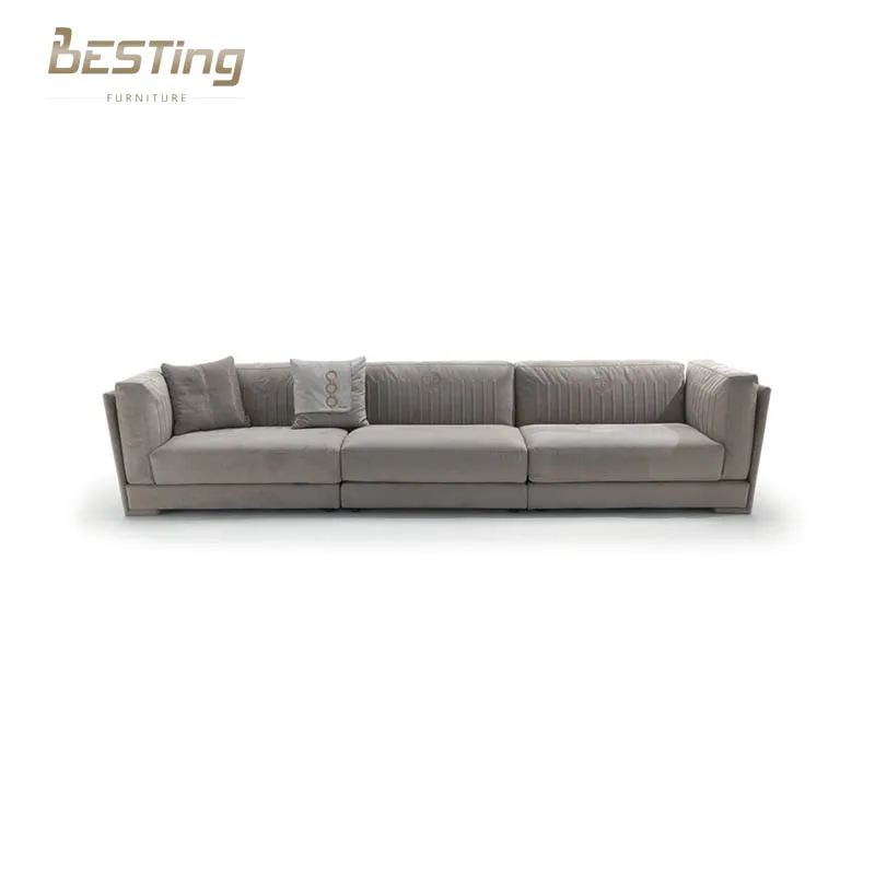 Italian L-shape sofa beige color furniture luxury villa velvet fabric modern sectional sofa living room furniture