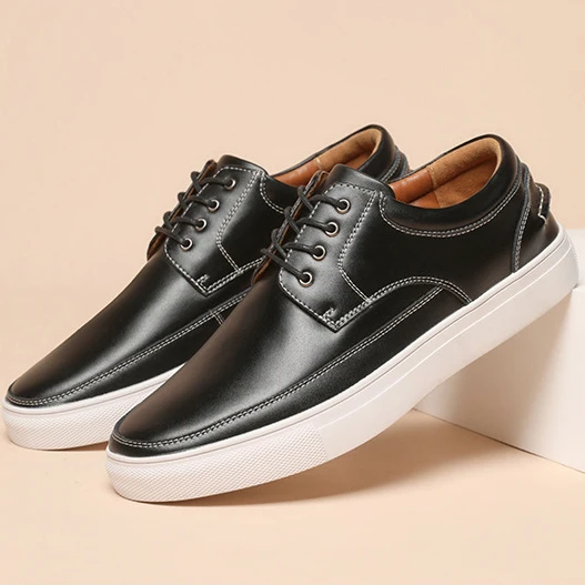 Fashion Trendy Design Non-slip Office Black Flats Footwear Lace Up Casual Dress Shoes Genuine Leather Sneakers Walking Men Shoes