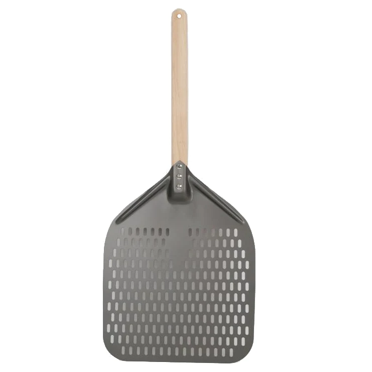 12 Inch Perforated Peel Rectangular Pizza Shovel Aluminum Hard Anodized Pizza Peel Wooden Handle Cake Baking turner