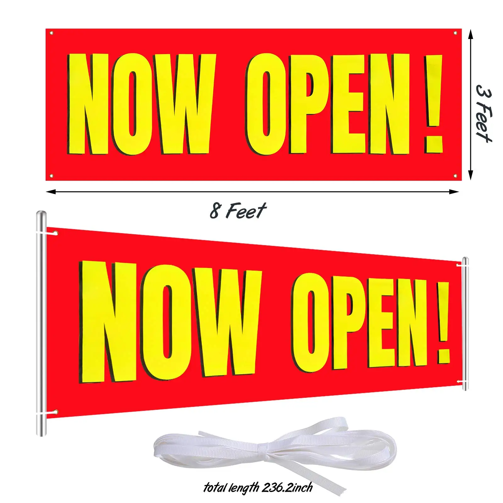 High Quality Outdoor Hanging Advertisement Store 16 x 39 Inch Vinyl PVC Polyester Business Now Open Sign Banner with Rope