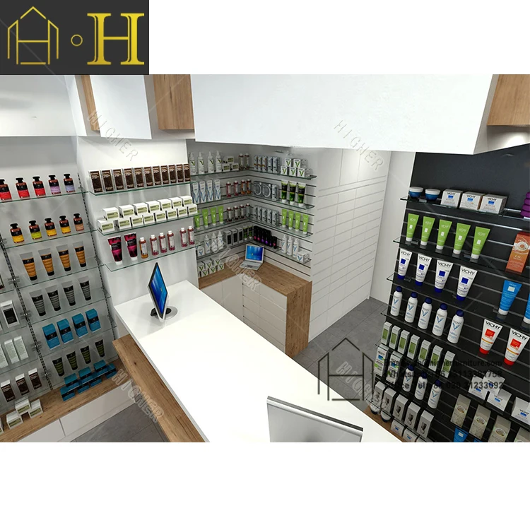Customized Pharmacy display Shelf Pharmacy Counter Display Modern Design Pharmacy Shop Fitting