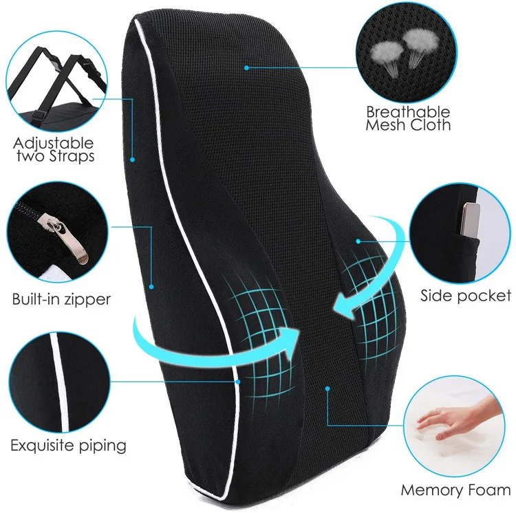 Lumbar Support Pillow for Office Chair Car Lumbar Pillow Lower Back Pain Relief Memory Foam Back Cushion with 3D Mesh Cover