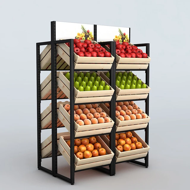  Ready to ship metal & wooden easy move use for supermarket/ fruit vegetable store /retail shop display rack/
