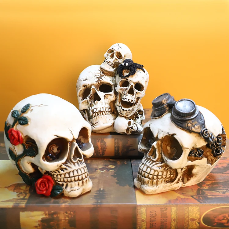 Halloween Decoration Supplies Human Skull Head Statue Ghost Resin Crafts Skeleton Head Skull Sculpture Halloween Home Decor