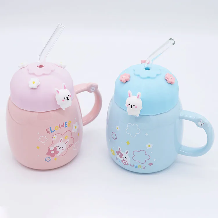 Custom Creative Silicone cover 3D bunny rabbit Shaped Ceramic Mug Large capacity Coffee Cup For Girl gift