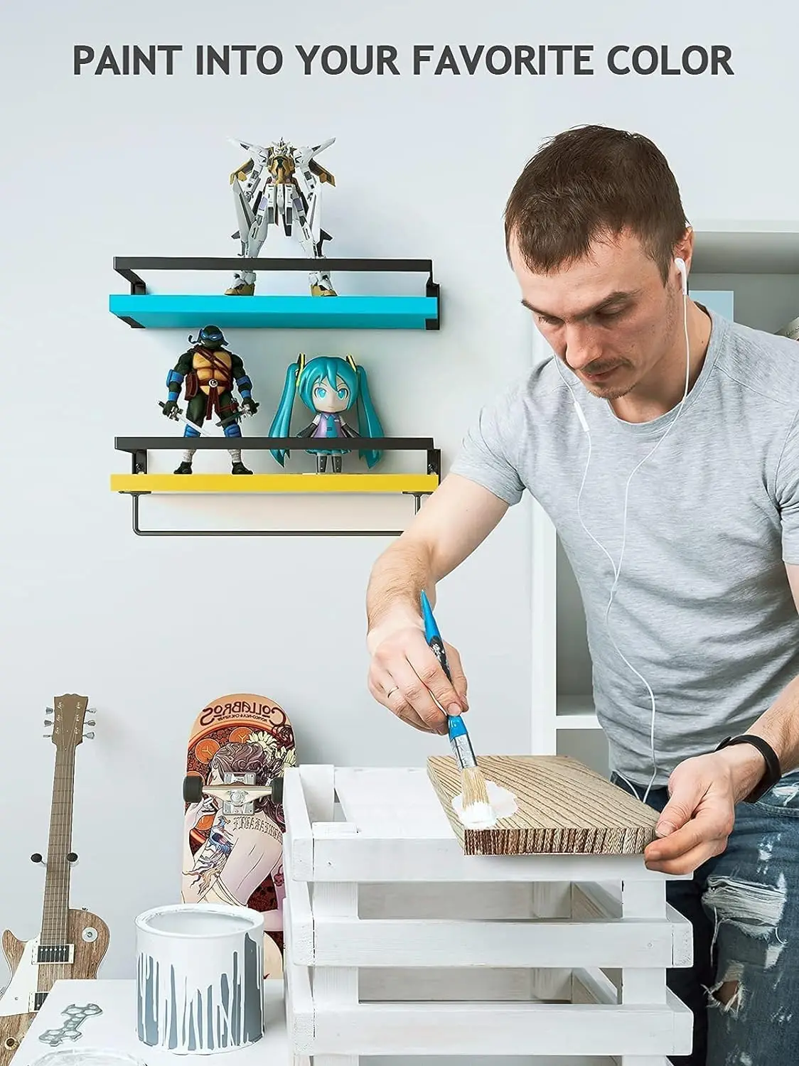 XL Size Light Brown Wooden Wall Shelf Storage Set 2 Floating Bathroom Shelves with Towel Bar for Bedroom Home Usage