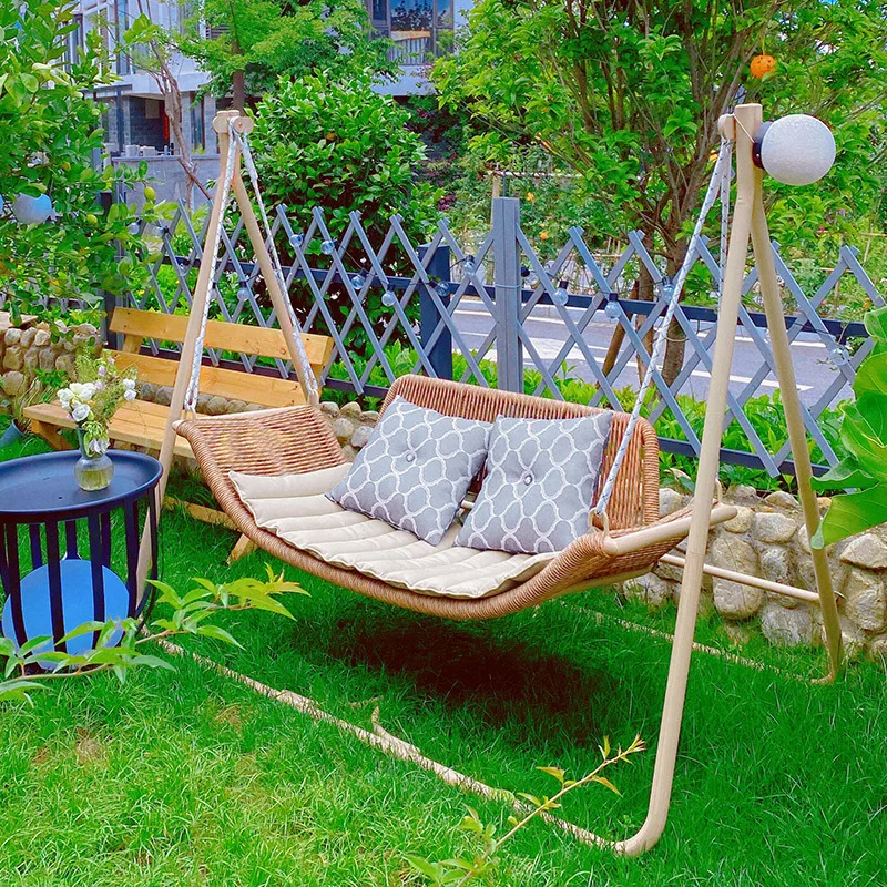 Sandalwood hanging chair outdoor swing basket garden swing outdoor double hammock