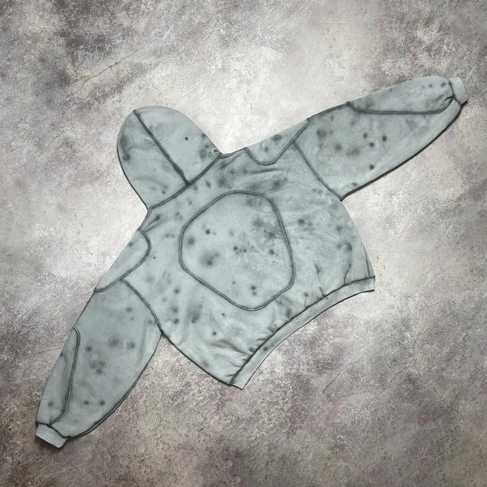 Custom striped line stitching vintage dye washed men custom logo sweatshirt pullover distressed premium hoodie for men