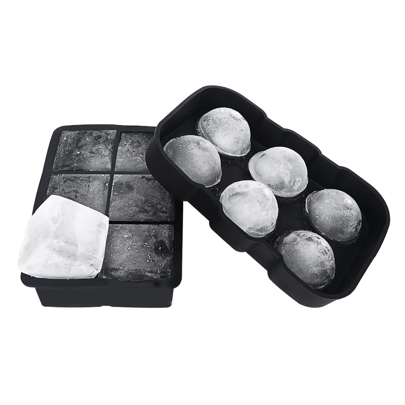 Ice Mold BPA Free Silicone 6 Cubes 6 Balls Set Black Color Ready to Ship Fast Delivery 2024 New Silicone Ice Molds