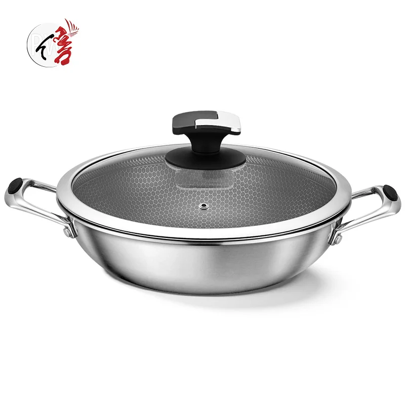 Factory Tri-Ply Restaurant Household Cooking Cookware Triply Stainless Steel Honeycomb Wok