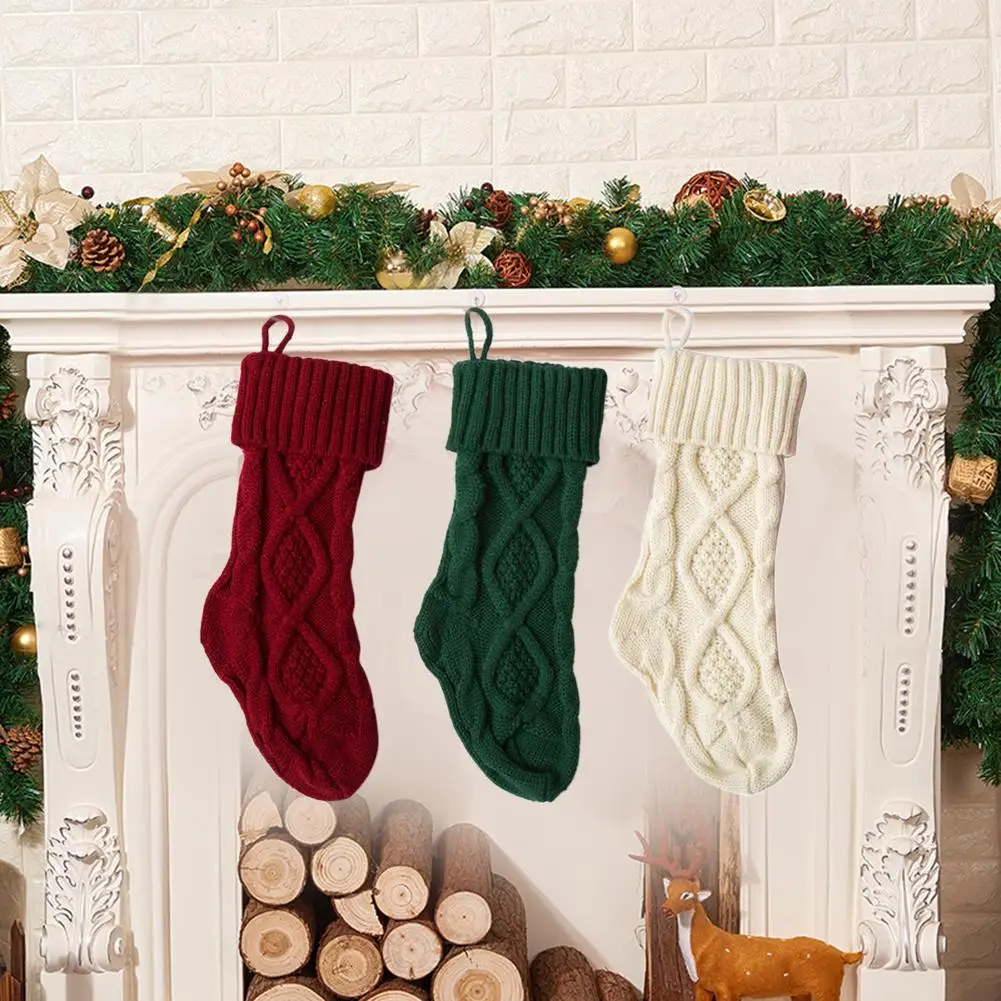 37cm / 14.5 inch 1pc Knitted Christmas Stockings Decoration Christmas Gift Bag Fireplace Decoration Santa Elk Socks
