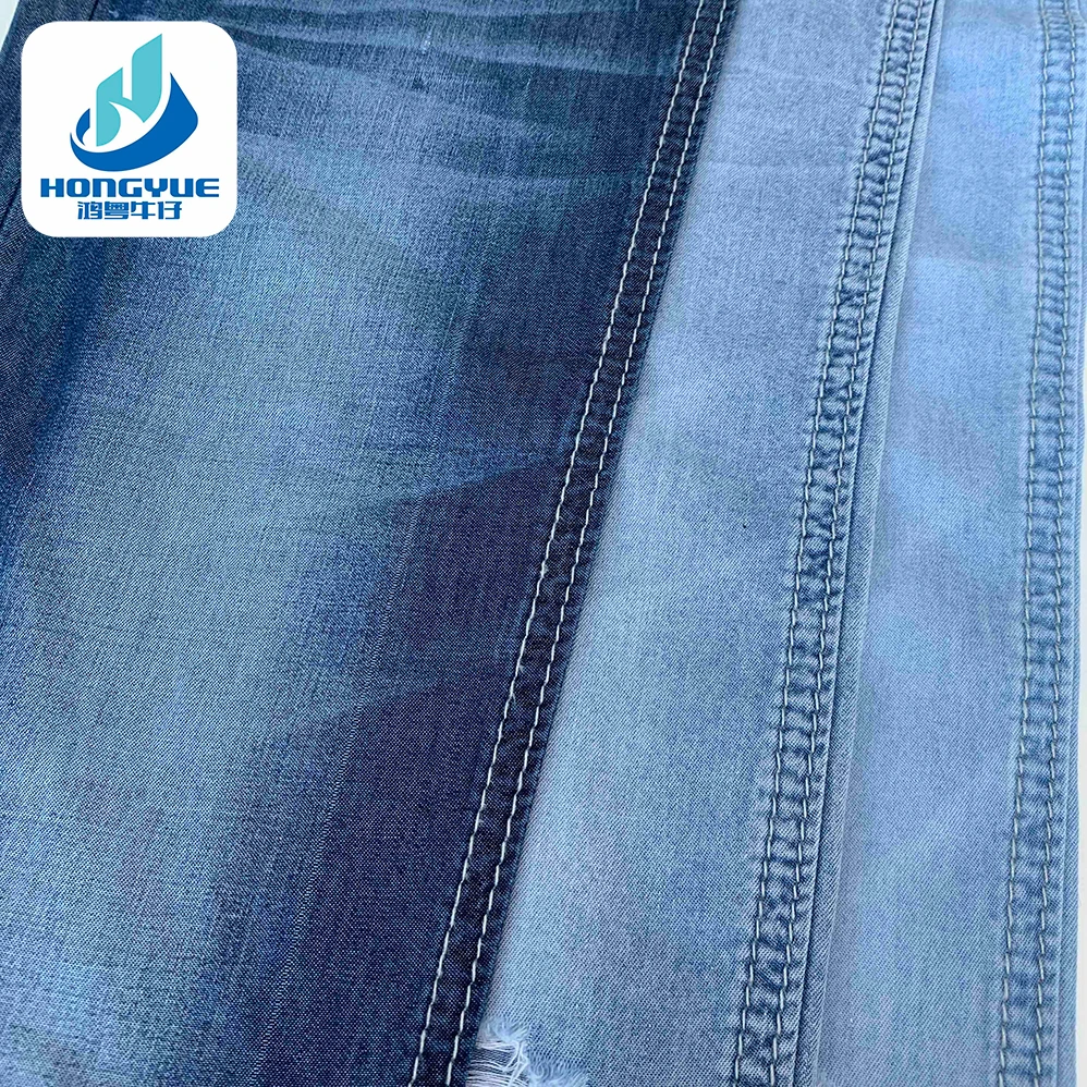 2024 New Design Blue Color Very Light Weight Non-Stretch Jeans Twill Bulk Fabric Stock  Denim Fabric 4.5oz