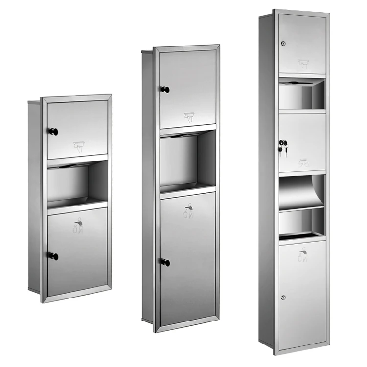 Commercial  stainless steel  wall mount combination waste bin and toilet hand paper towel dispenser with trash bin