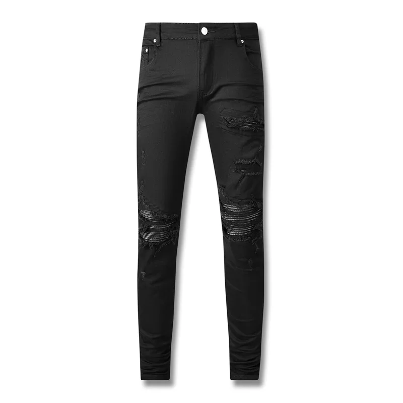 LILUO Men high street Towel Embroidery Letter Men jean Trousers Patch work Pockets Oversize Loose denim Pants