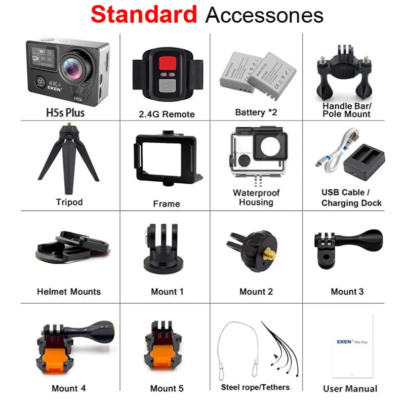 Оригинальная водонепроницаемая Спортивная камера 4k видеокамера wifi EKEN H5s plus Экшн-камера